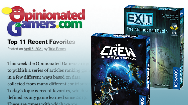 Opinionated Gamers features The Crew and EXIT: The Game