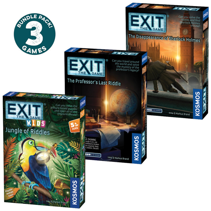 EXIT Game 3 Pack Bundle - EXIT: Kids - Jungle of RIddles | EXIT: The Professor's Last Riddle | EXIT: The Disappearance of Sherlock Holmes Games Thames & Kosmos   